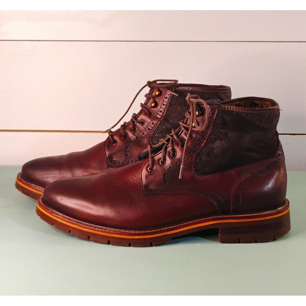 Johnston & Murphy Men's Brown Leather Shearling Lined Brogue Chukka Boots US 11